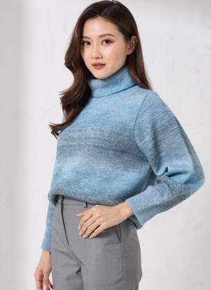 Pull col roulé tissage chiné manches longues bleu BELLA JONES femme