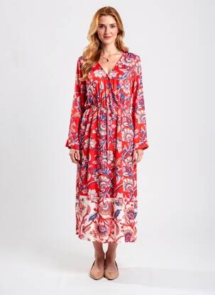 Robe longue manches longues manches longues rouge C'EST BEAU LA VIE femme
