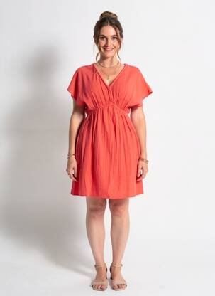 Robe mi-longue manches courtes manches courtes rouge C'EST BEAU LA VIE femme