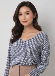 Pull col v manches longues bleu DEVERNOIS femme