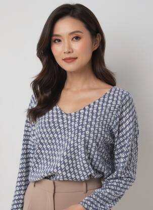 Pull col v manches longues bleu DEVERNOIS femme