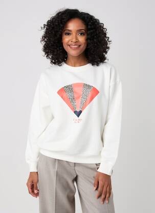 Sweat-shirt sérigraphie floquée manches longues blanc C'EST BEAU LA VIE femme