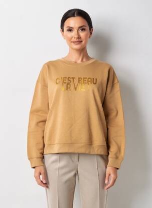 Sweat-shirt sérigraphie floquée manches longues marron C'EST BEAU LA VIE femme