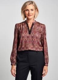 Blouse imprimé fantaisie manches longues orange JULIE GUERLANDE femme