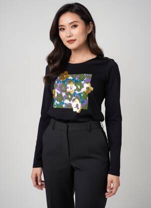 T-shirt sérigraphie floquée manches longues noir JULIE GUERLANDE femme