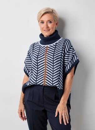 Pull col roulé maille tricot manches courtes bleu SCORZZO femme