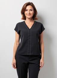 Top coupe fluide manches courtes noir JULIE GUERLANDE femme