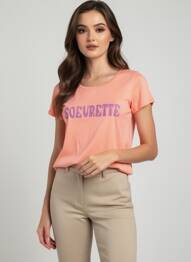T-shirt sérigraphie manches courtes orange C'EST BEAU LA VIE femme