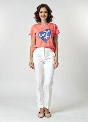 T-shirt sérigraphie manches courtes rouge C'EST BEAU LA VIE femme