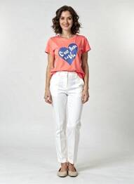 T-shirt sérigraphie manches courtes rouge C'EST BEAU LA VIE femme