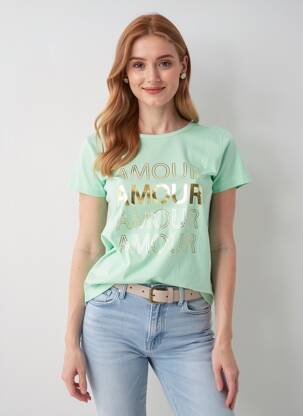 T-shirt sérigraphie manches courtes vert C'EST BEAU LA VIE femme