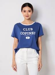T-shirt sérigraphie manches courtes bleu C'EST BEAU LA VIE femme