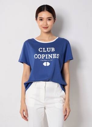 T-shirt sérigraphie manches courtes bleu C'EST BEAU LA VIE femme