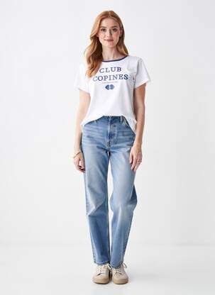 T-shirt sérigraphie manches courtes blanc C'EST BEAU LA VIE femme