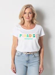 T-shirt sérigraphie manches courtes blanc C'EST BEAU LA VIE femme