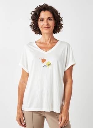 T-shirt col v manches courtes beige DEVERNOIS femme