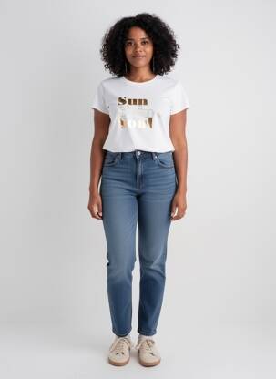 T-shirt sérigraphie manches courtes beige C'EST BEAU LA VIE femme