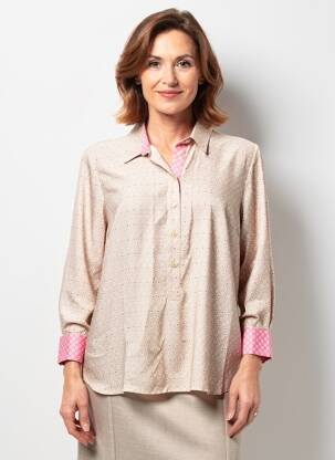 Blouse imprimé fantaisie manches longues beige DEVERNOIS femme