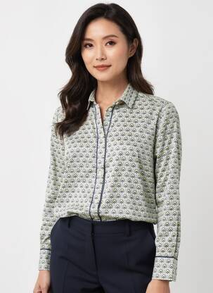Chemisier imprimé fantaisie manches longues vert DEVERNOIS femme