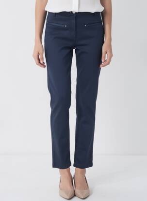 Pantalon slim tissage popeline taille normale bleu JULIE GUERLANDE femme