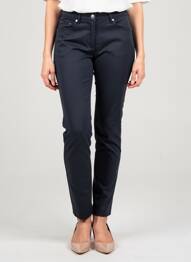 Pantalon slim tissage popeline taille normale bleu fonce JULIE GUERLANDE femme