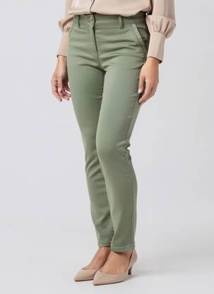 Pantalon slim tissage popeline taille normale vert JULIE GUERLANDE femme
