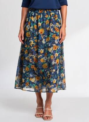 Jupe longue coupe fluide bleu JULIE GUERLANDE femme