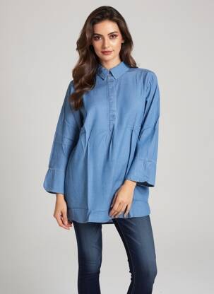 Tunique manches longues fermeture boutonnée sur le devant bleu SHEEGO femme