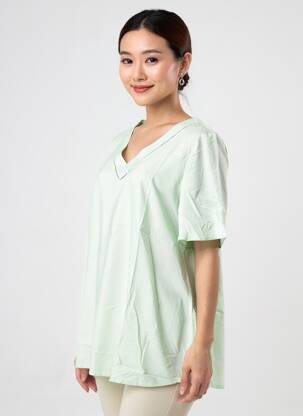 Blouse tissage popeline manches courtes vert SHEEGO femme