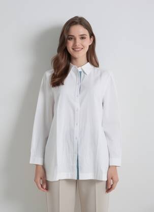 Chemisier coupe droite manches longues blanc SHEEGO femme