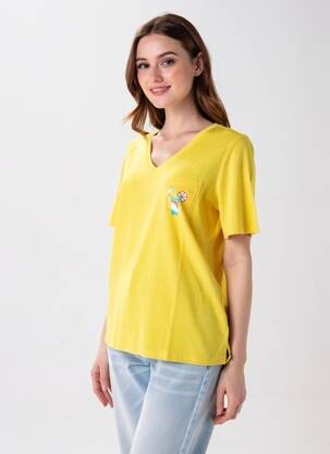 T-shirt sérigraphie floquée manches courtes jaune SHEEGO femme