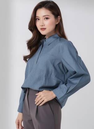Blouse poignets boutonnés avec fente manches longues bleu SHEEGO femme