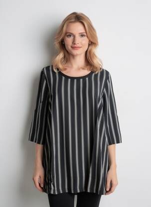 Top col rond manches 3/4 noir SHEEGO femme