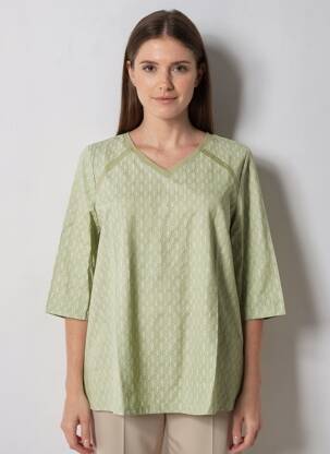 Blouse tissage popeline manches 3/4 vert SHEEGO femme