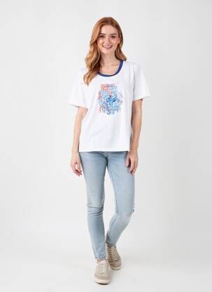 T-shirt imprimé fantaisie manches courtes blanc SHEEGO femme