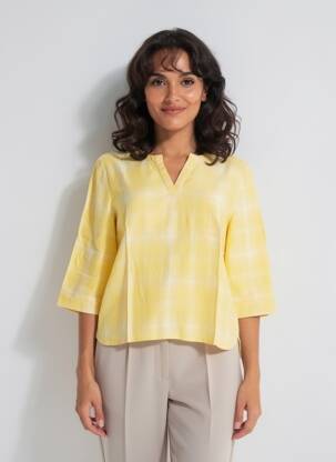 Blouse poignets boutonnés avec fente manches 3/4 jaune SHEEGO femme