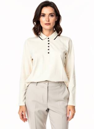 Polo fermeture boutonnée sur le devant manches longues beige SHEEGO femme