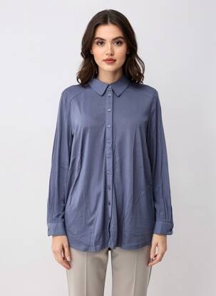 Chemisier coupe droite manches longues bleu SHEEGO femme
