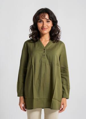 Tunique manches longues fermeture boutonnée sur le devant vert SHEEGO femme
