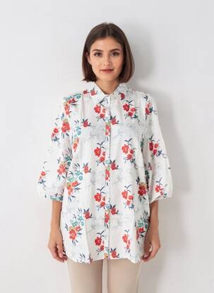 Tunique manches longues fermeture boutonnée sur le devant blanc SHEEGO femme