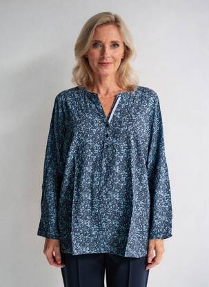 Blouse tissage popeline manches longues bleu SHEEGO femme
