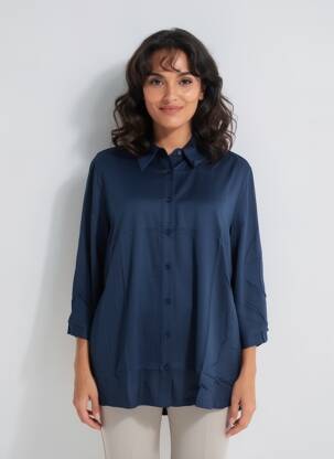Chemisier coupe droite manches longues bleu SHEEGO femme