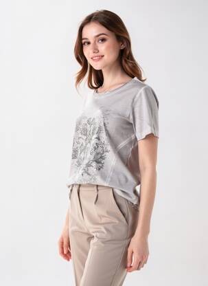 T-shirt sérigraphie avec strass manches courtes gris HEINE femme