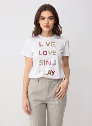 T-shirt sérigraphie avec strass manches courtes blanc HEINE femme