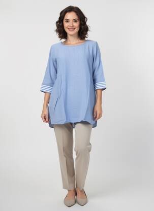 Tunique manches longues légère et transparente bleu SHEEGO femme