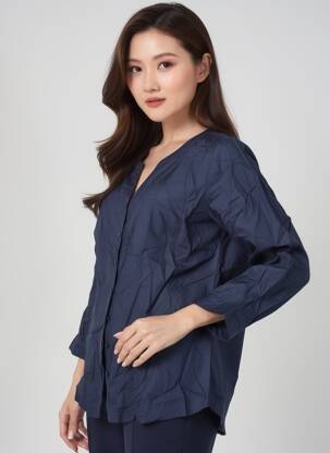 Chemisier coupe cintrée manches longues bleu SHEEGO femme