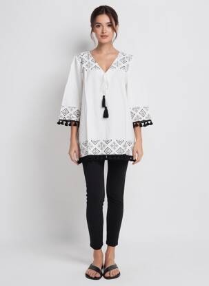 Tunique manches longues col v blanc SHEEGO femme