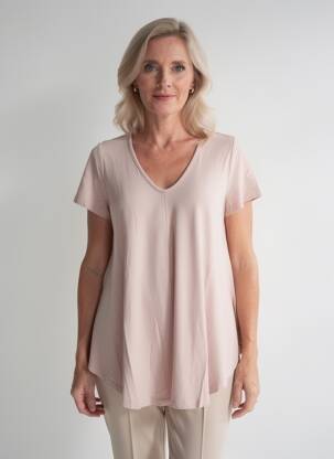T-shirt col v manches courtes rose LINEA TESINI femme