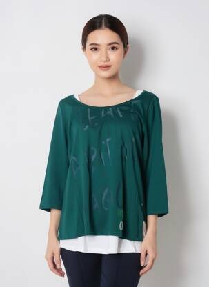 T-shirt manches 3/4 manches 3/4 vert SHEEGO femme