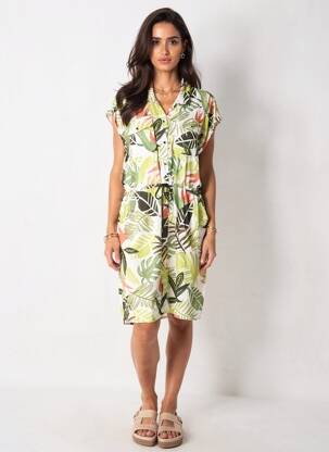 Robe mi-longue imprimé fantaisie manches courtes vert MERI & ESCA femme